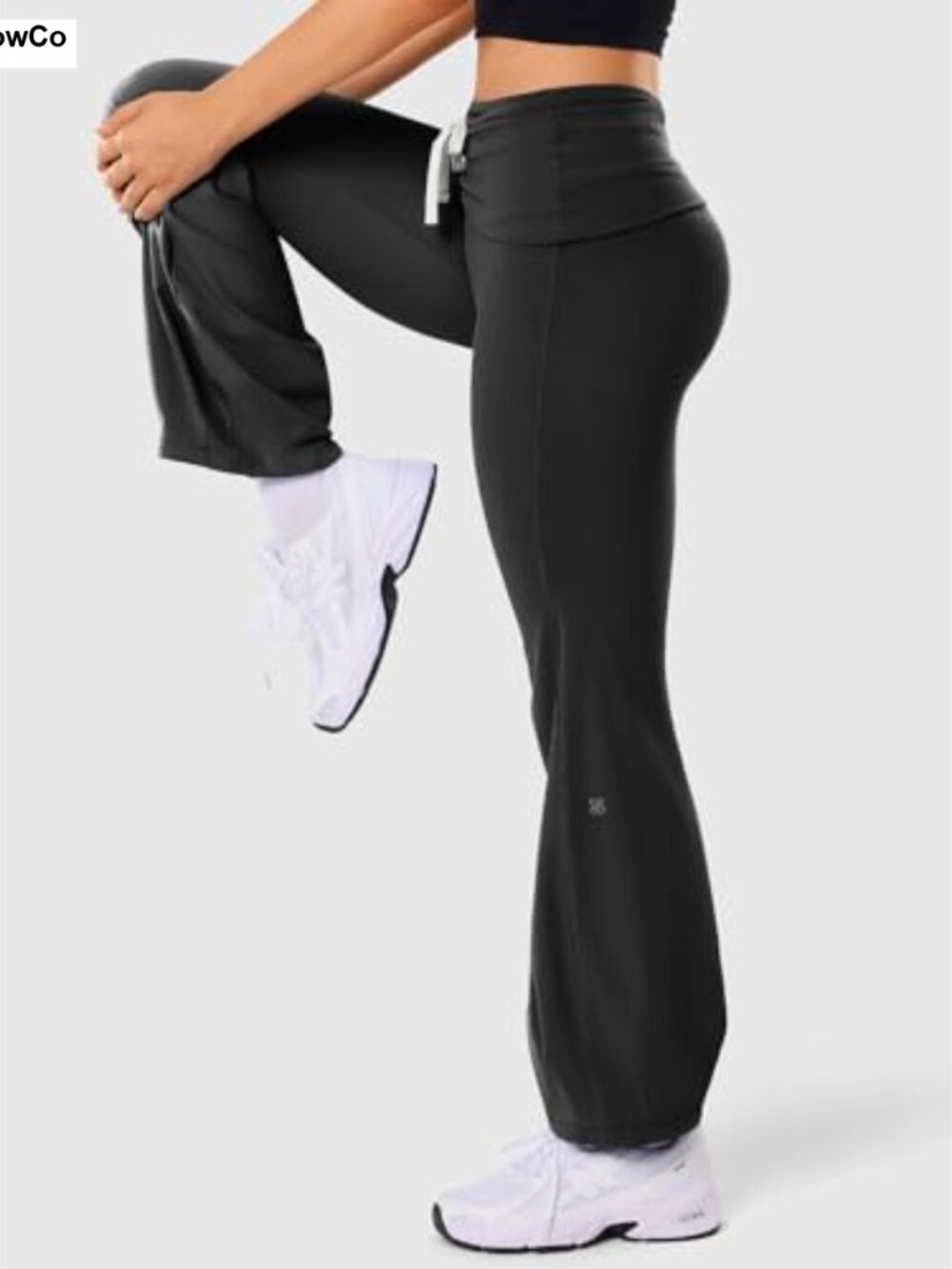 High Waist Fold-Over Flare Yoga Pants with Tummy Control and Drawstring for - Picture 5 of 5